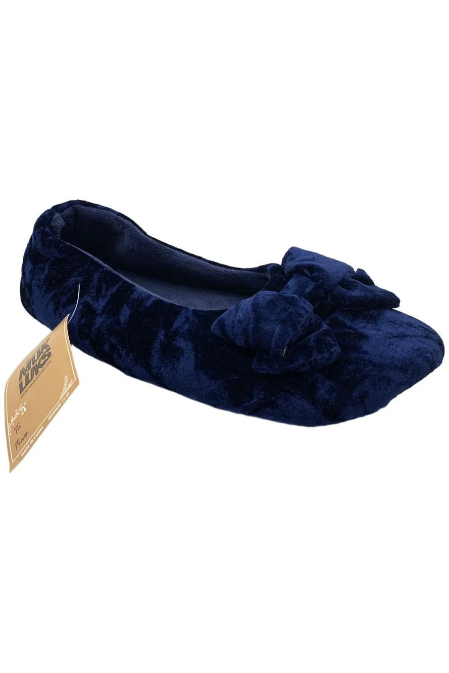 MUK LUKS Women's Crushed Velvet Ballerina Slipper Navy - Regular